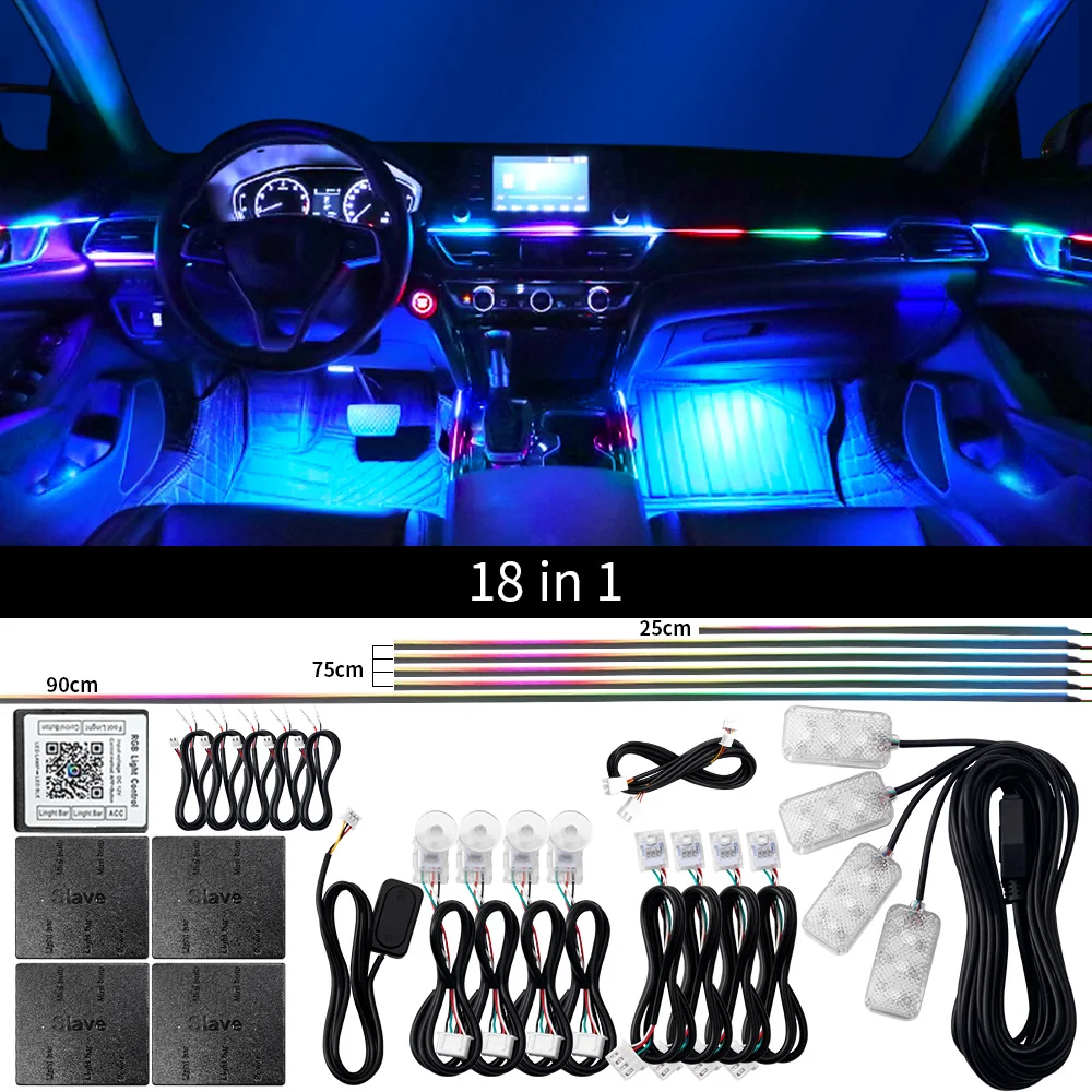 

RGB-лента Symphony Streamer 18-в-1: Цветная Акриловая Полоса Для Автомобильной Подсветки 12В, Однозонная/двухзонная