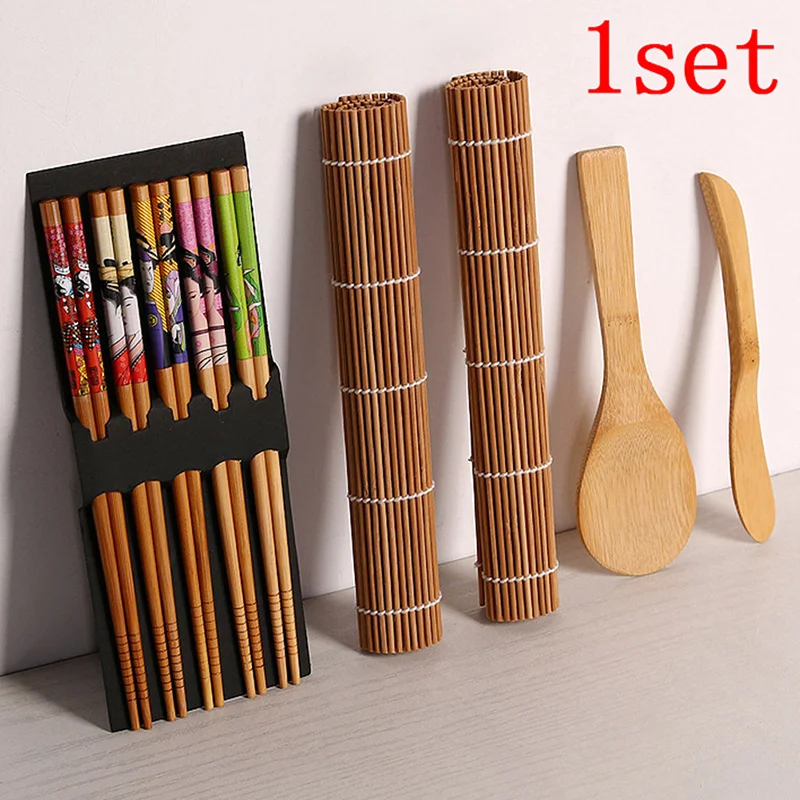 

1set DIY Bamboo Sushi Maker Set Rice Sushi Making Kits Roll Cooking Tools Chopsticks Spoon Sushi blade Sushi curtain