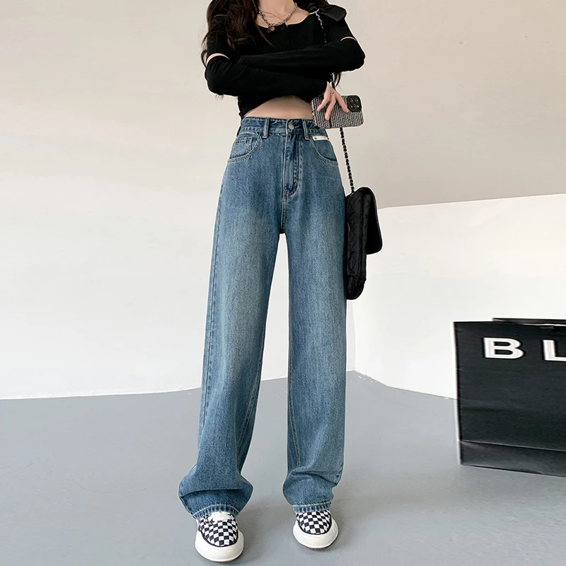 Straight Leg Jeans Women 2023 Female Clothing Women's Pants Y2k Jeans Woman High Waist Vintage Clothes Denim Korean Fashion Blue