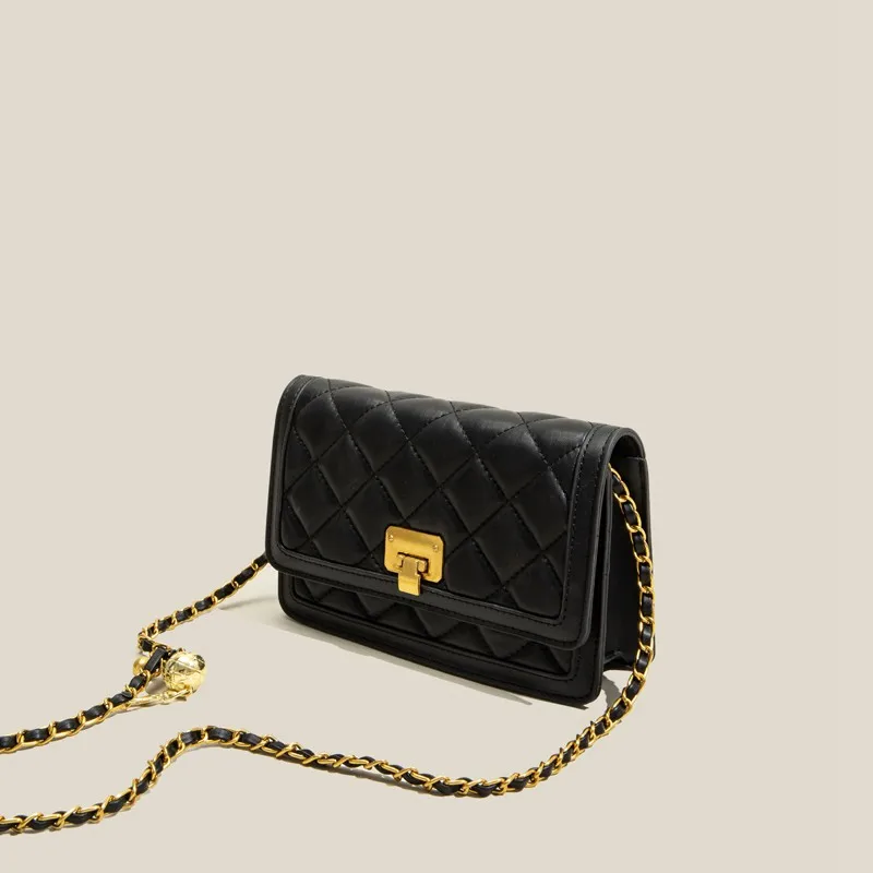 

Винтажная модная сумка Maxdutti на цепочке, французская элегантная сумочка на плечо, английская ромбовидная дорожная сумка, универсальный месс...