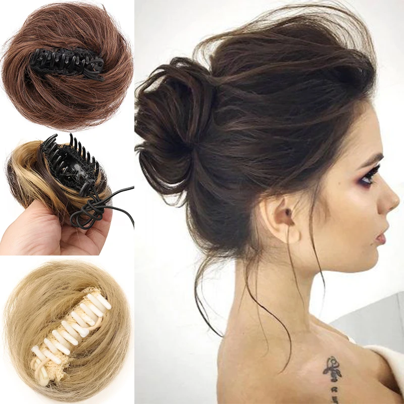 Women's Claw Clip-on Hair Buns Synthetic Curly Hair Chignon ​Fakehair Clip in Hair Heat Resistant Womens Hair Black Bun Wig