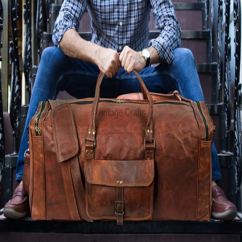 Leather Duffel Single Pocket Travel Gym Sports Weekender Overnight Bag