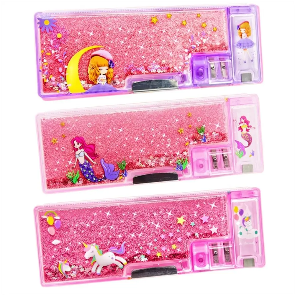 

Large-capacity Quicksand Pencil Case Girls Mermaid Cartoon Pencil Box Pink Stationery Box School Supplies