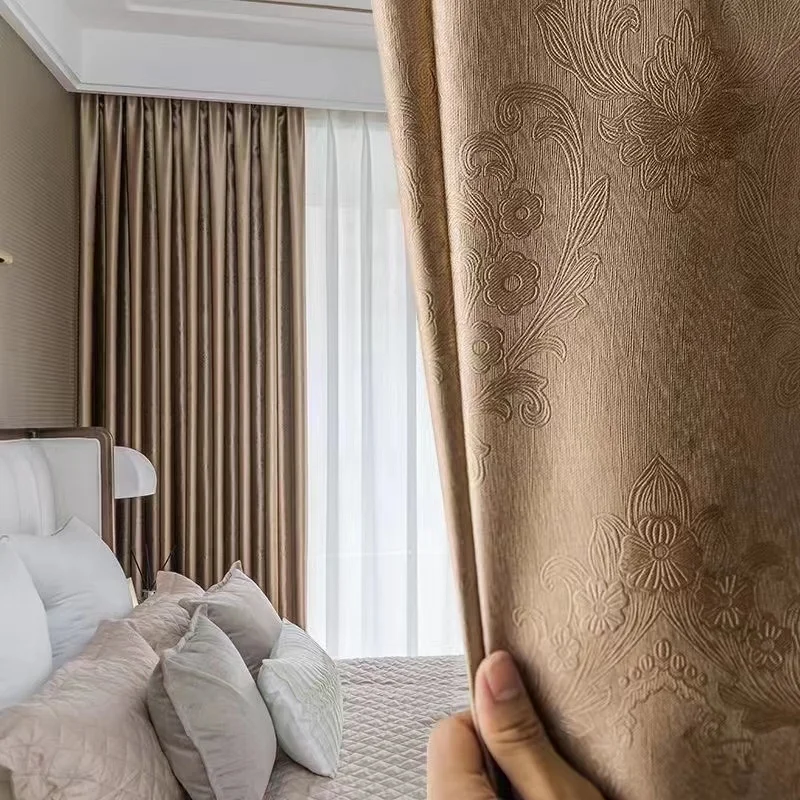 

3D Embossing Blackout Curtains for Living Room Modern Window Curtain for Bedroom Grommet Hook type