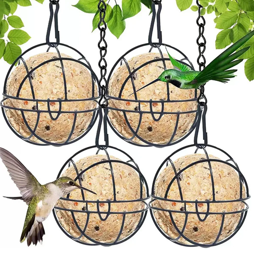 

4Pcs Hanging Bird Feeders for Sparrow Robin Wild/Pet Birds Outdoor Durable Metal Food Holder Fat Ball Container Easy to Refill