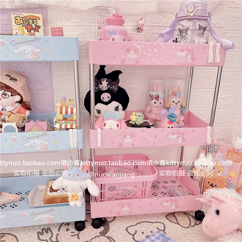 Фото Корзина Sanrio Mymelody Cinnamorol в японском стиле, симпатичная розовая корзина с тремя звеньями на потолок для спальни, корзина для хранения красоты №3