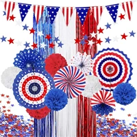 paper fans for captain america patriotic decorations for independence day star pull flower red white blue rain silk curtain for