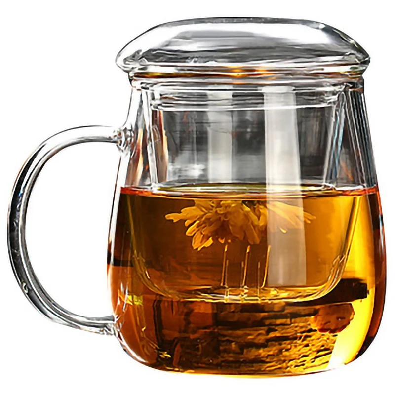 

3X 380Ml Tea Mug With Lid Filter,Coffee Cups Tea Set Mugs Beer Drink Office Mug Transparent Chinese Style