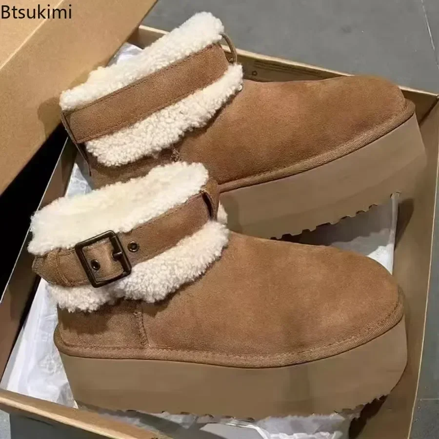 

2023 Women's Warm Snow Boots Sheepskin Autumn Winter Platform Casual Plush and Thick Cotton Shoes Plush Boots Female Ankle Boots