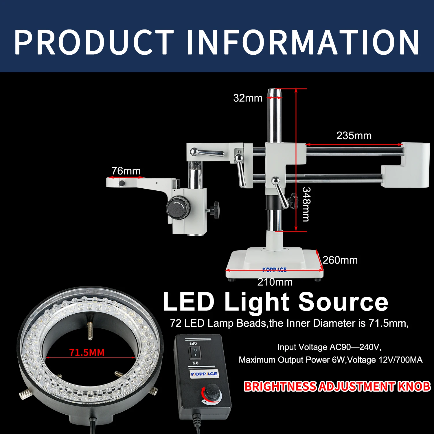Тринокулярный стереомикроскоп KOPPACE 6 7X-45X Поддержка изображения 2K HD для