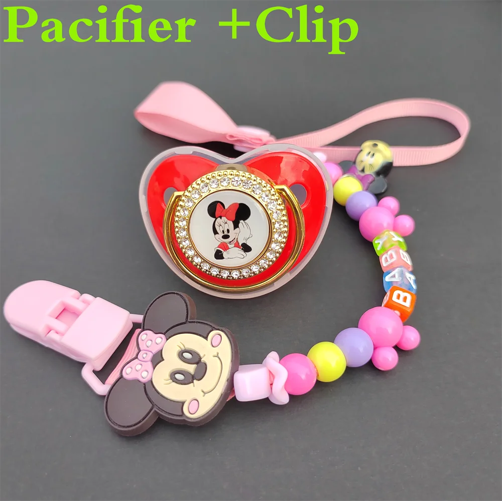 

Disney Mickey Mouse Pattern Baby Pacifier with Clip Newborn BPA No Silicone Pacifier Bling Rhinestone Baby Orthodontic Pacifier