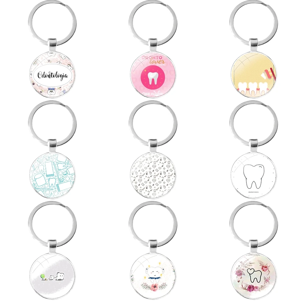 

Брелок с зубчатым рисунком из стекла в кабошоном, брелок-подвеска для ключей от стоматолога, подарки