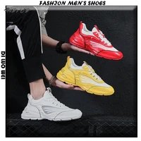 mens chunky sneakers fashion casual genuine leather cowhide mesh breathable increased internal cover bottom platform shoes