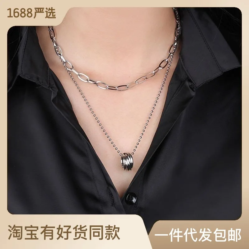 

INS Style Multi-Layer Ring Elegant Necklace Cold Style Fashionable Sexy Clavicle Chain Collar Spring and Summer New Women's Neck