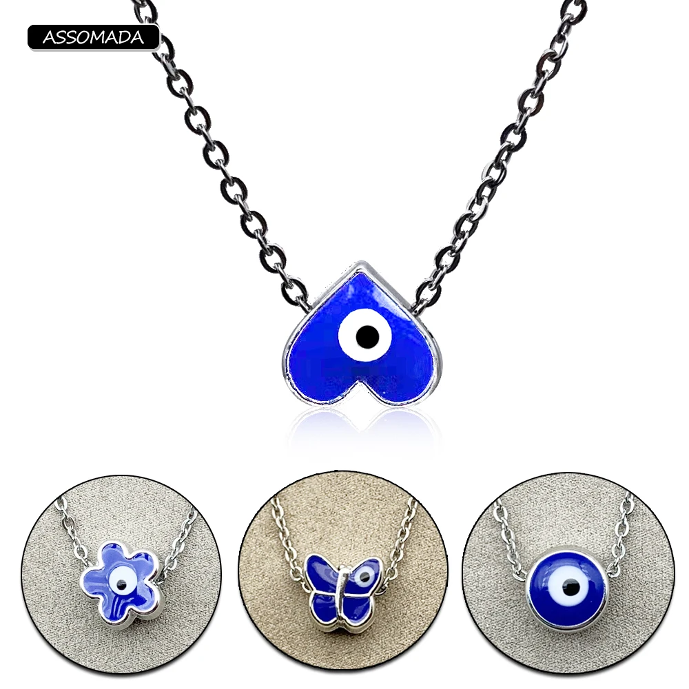 

Stainless Steel Lucky Evil Eyes Bead Chain Turkish Bule Eye Pendant Necklace Heart Butterfly Fashion Jewelry For Women Gift