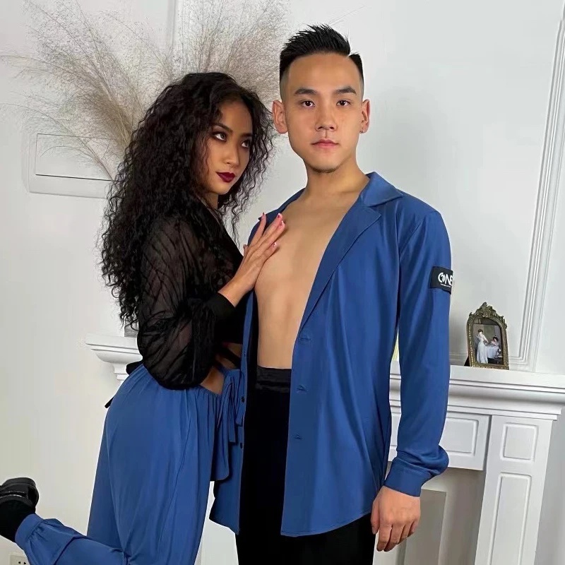 Классическая рубашка для латиноамериканских танцев Мужская черная свободная