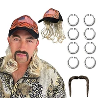 exotic wig hatbeardearrings role playing suit tiger king costume set adult cosplay blonde wig with hat clip earrings mustache