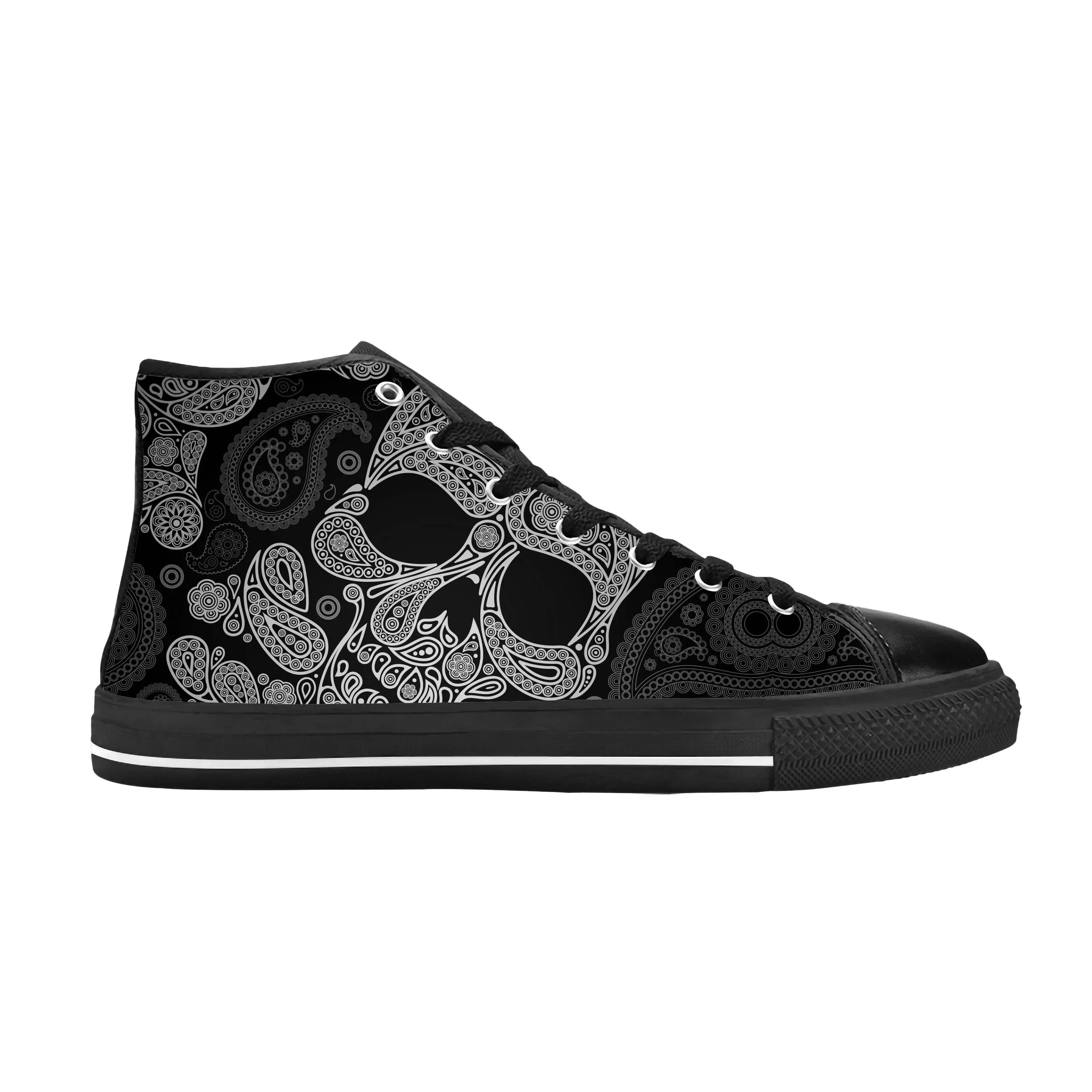 Sugar Skull Paisley Skeleton Goth Gothic Horror Casual Cloth Shoes High Top Comfortable Breathable 3D Print Men Women Sneakers