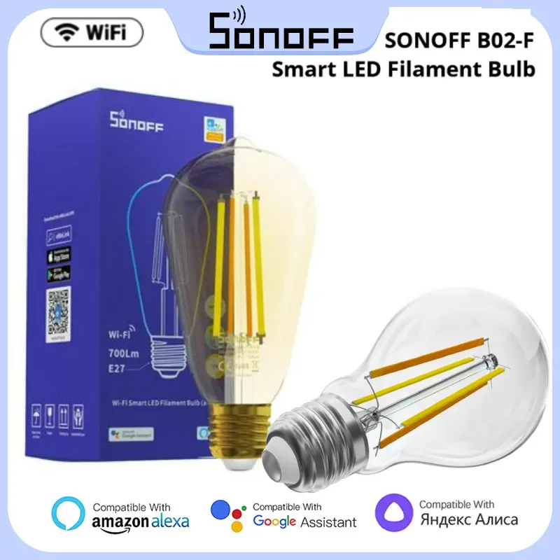 

SONOFF B02-F-ST64/A60 Smart WiFi LED Filament Bulb Dimmable E27 Light Bulbs Lamp Dual-Color Remote Control Via Alexa Google Home