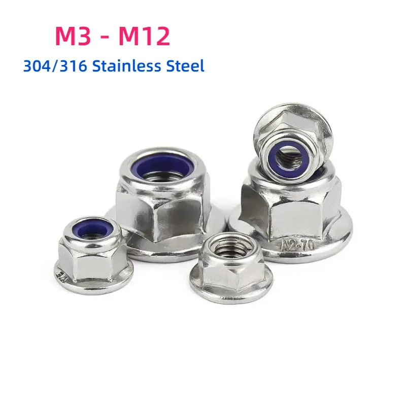 

Шестигранный фланец из нержавеющей стали 304/316, нейлоновая вставка, стопорная гайка, самоконтрящаяся нейлоновая контргайка M3 M4 M5 M6 M8 M10 M12