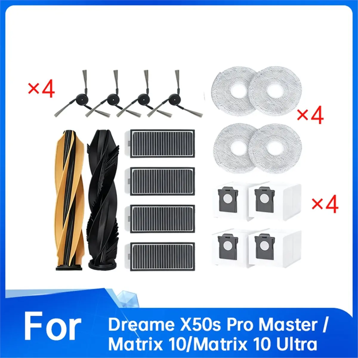 Фото Комплект аксессуаров YDSC из 18 предметов для Dreame X50s Pro Master / Matrix 10/Matrix 10 Ultra: основная и боковые щетки, насадки для влажной уборки, фильтры, мешки для сбора пыли №3