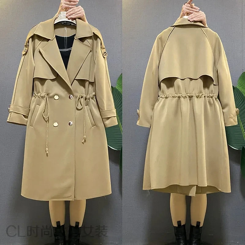 

Женский плащ-тренчкот из плотного материала, Модный облегающий двубортный плащ-тренчкот из плотного материала с утягивающей талией, весна 2023