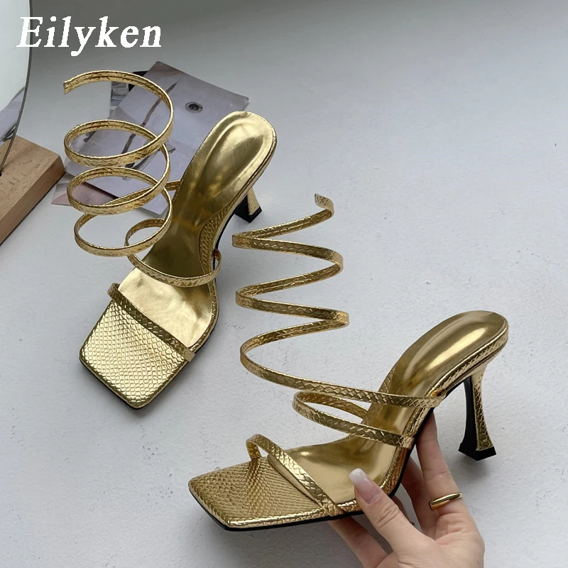 

Eilyken/Новые Элегантные однотонные сандалии; Женские летние модные пикантные туфли на высоком квадратном каблуке в полоску; Sandalias Mujer