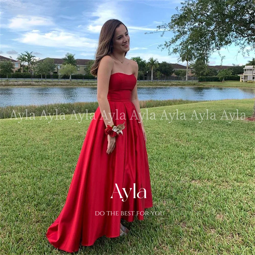 

Custom Colors Satin Evening Dress A Line High Low Prom Party Gowns Stapless Made-to-measure فساتين زواجات سهرة robes du soir