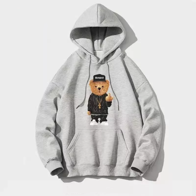 

NEW IN Limited New Fun Hoodie Fashion Street Bear Print Graphic Simple Harajuku Hip Hop Style Cotton Men's Hoodies Sweatshi