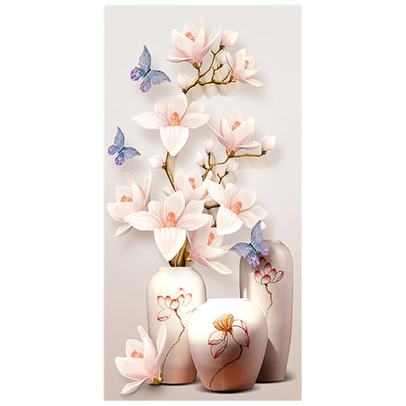 

Diamond Painting Embroidery "White Flower And Butterflies" Diamond Painting Full Round Picture Of Rhinestone Home Decor