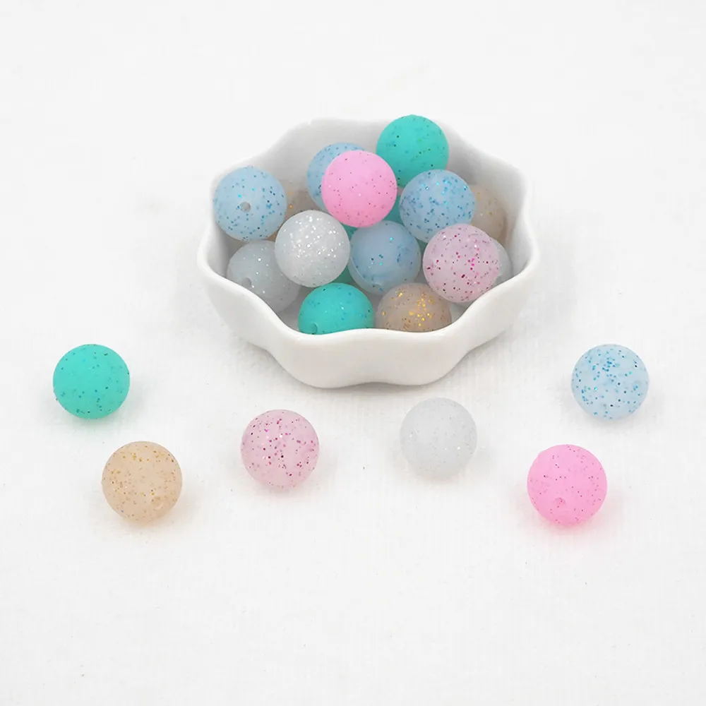 

Chenkai 100pcs 12mm Glitter Silicone Beads Round Beads BPA Free Teething Infant Chewable Dummy Necklace Pacifier Toy Accessories