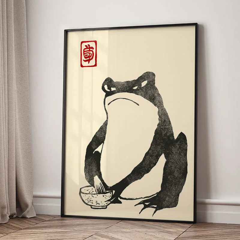 Japanese Matsumoto Hoji Ukiyo-e Frog Wall Art Canvas Paintings Vintage Frog Posters Prints Pictures for Living Room Home Decor