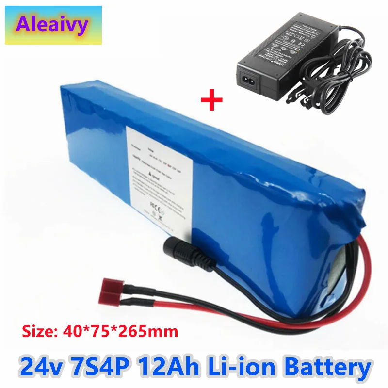 

24V Battery 7S4P 29.4V 12Ah Li-ion Battery Pack with 20A Balanced BMS for Electric Bicycle Scooter Power Wheelchair + 2A Charger
