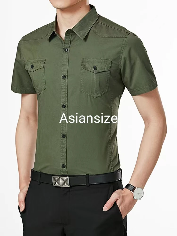 

Men's Clothing Summer Middle-Aged And Young Cotton Lapel Single-Breasted Cardigan Military Outdoor Tooling Military Casual Shirt