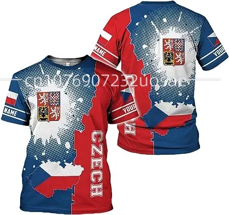 Czech Flag &amp Coat of Arms Graphic Tee Summer Casual Streetwear Men's Fashion Loose T-shirts Boy Oversized Short Sleeve Tops