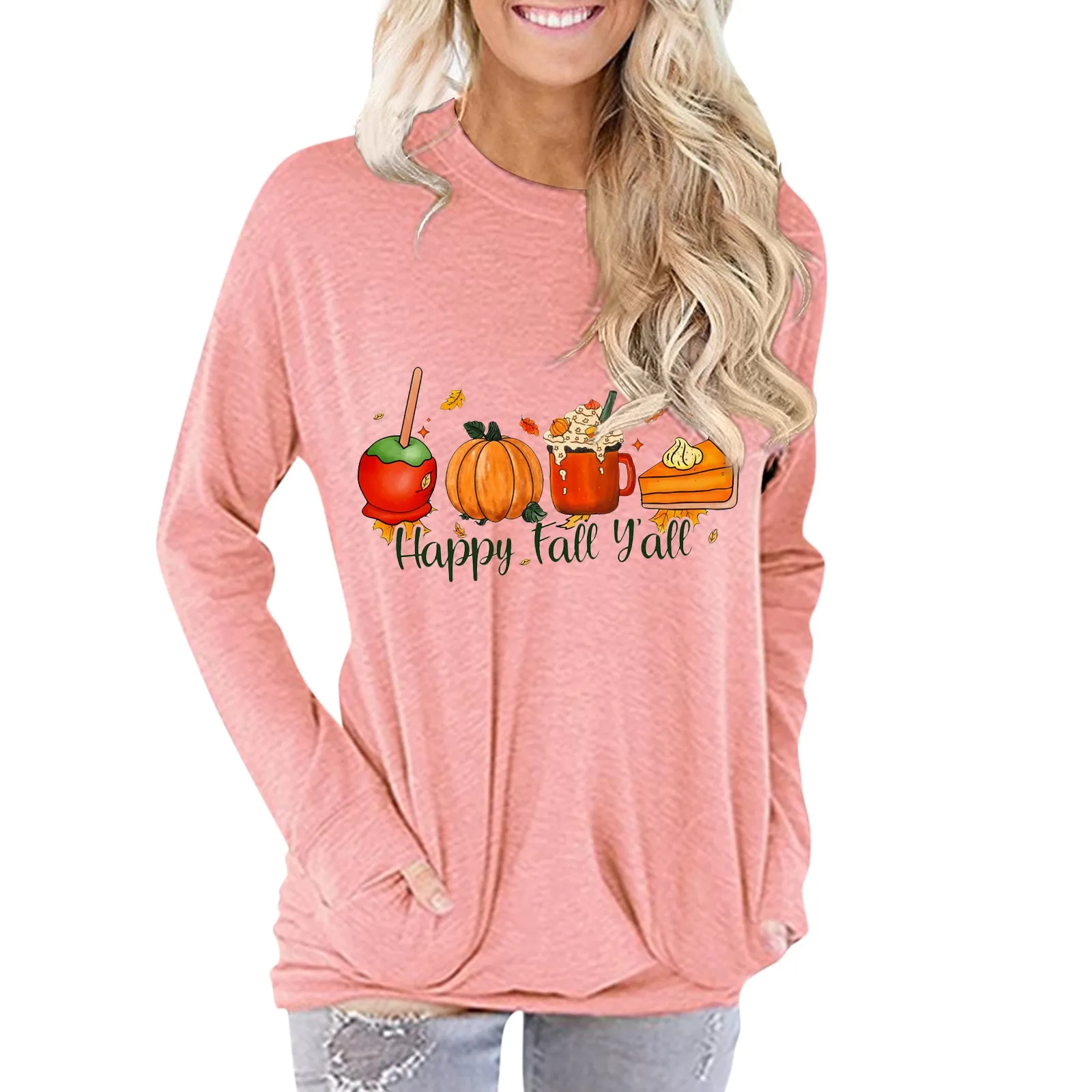 

Women's It's Fall Y'all T-Shirt Sexy V Neck Cold Shoulder Pumpkin Print Pullover Tops Loose Casual Long Sleeve Tee Thanksgiving