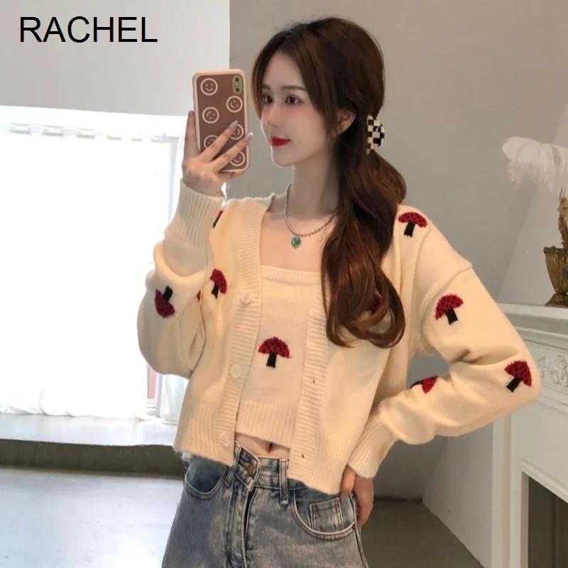 Маленький Вязаный топ в виде грибов кардиган свитер пальто осенне-зимний костюм