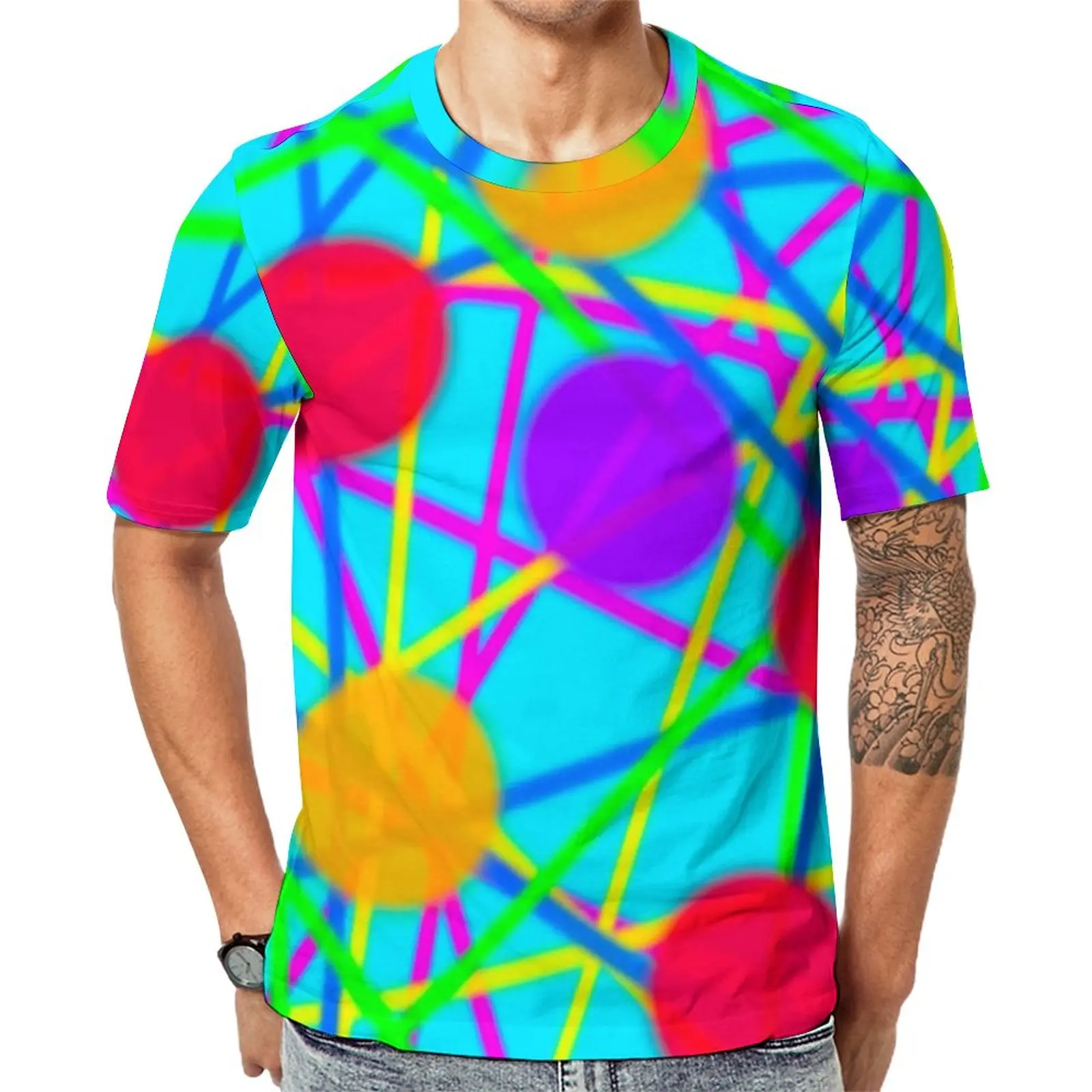 

Dots And Stripes T Shirt Abstract Line Print Essential T-Shirts O Neck Harajuku Tee Shirt Original Male Pattern Clothes Big Size