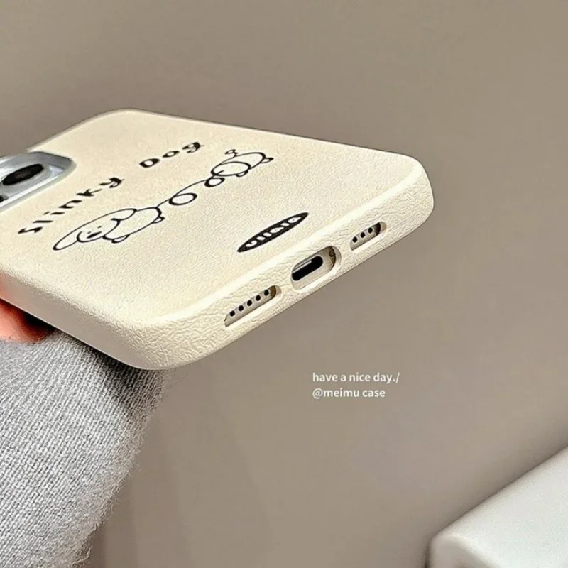Кожаный узор с милым мультяшным рисунком подходит для Apple 16pro чехол телефона IPhone 15