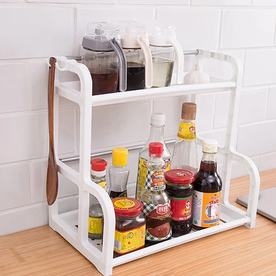 Пластиковая двухслойная полка для специй и напольный держатель ножей