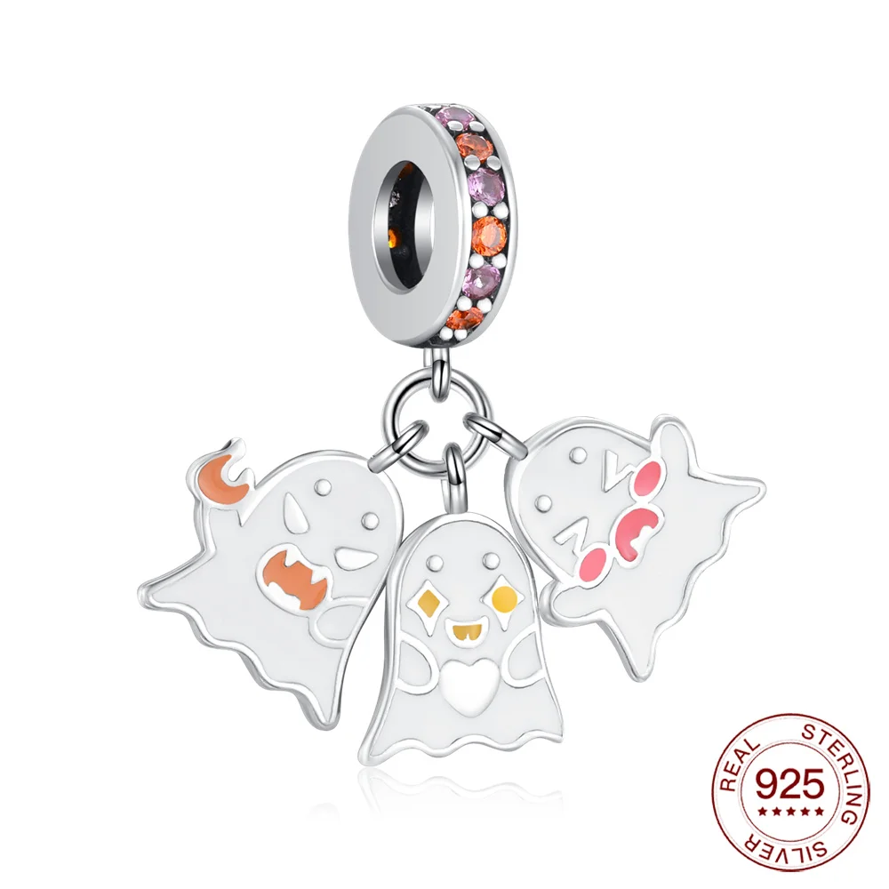 

Сертифицированный Брелок Серебряный озорный призрак тройной подвески для фотографий Рождественский подарок Diy Ювелирный брелок