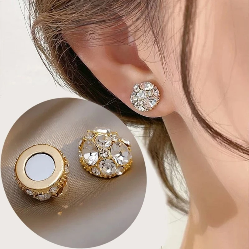 

Non Piercing Stud Earrings Round Inlaid Zircon Clip on Earrings Gauges 264E