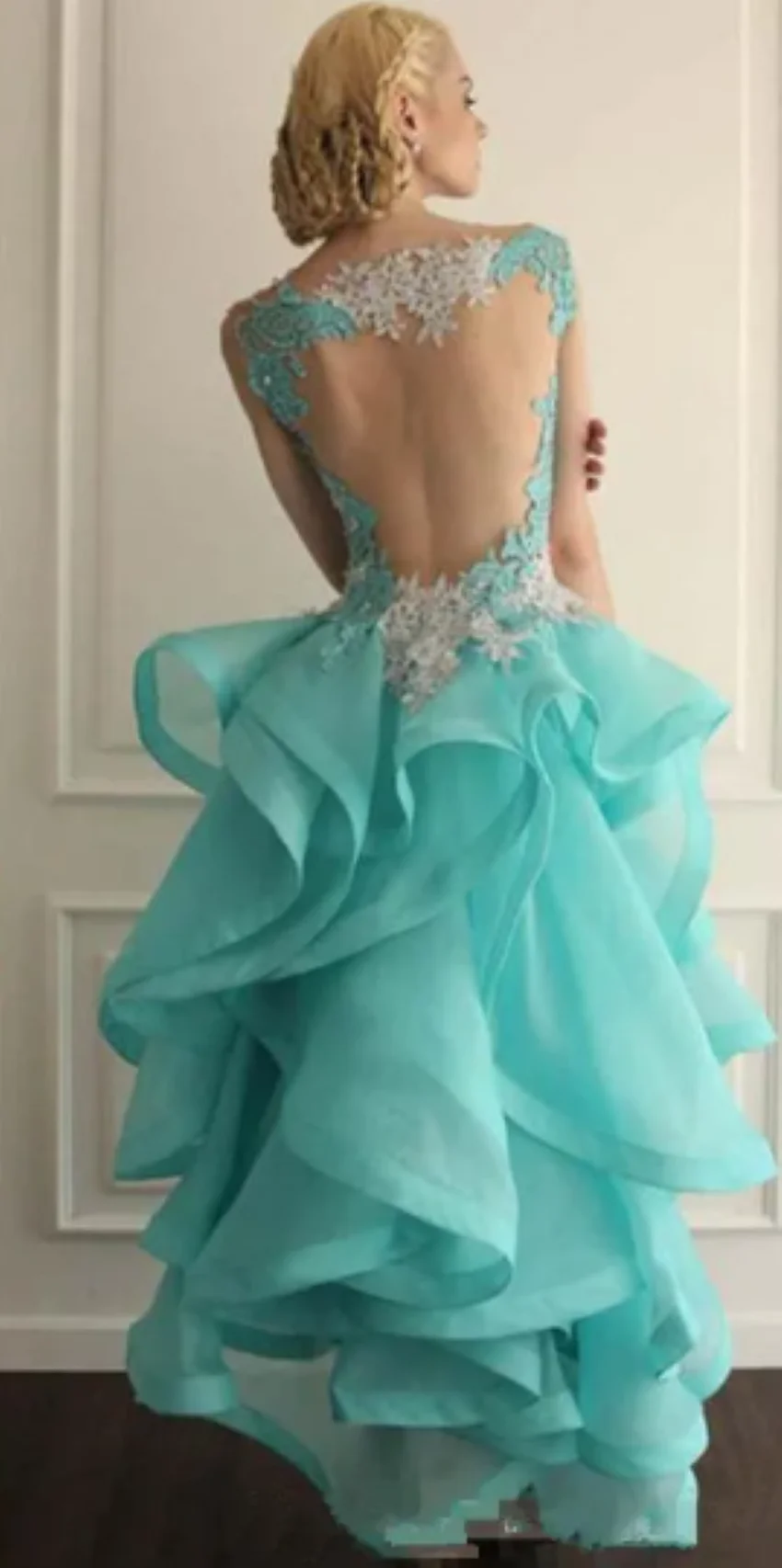 

Othray A-line Tulle Lace Beaded See Through Mint Green Elegant Homecoming Dresses High Low Cocktail Dresses