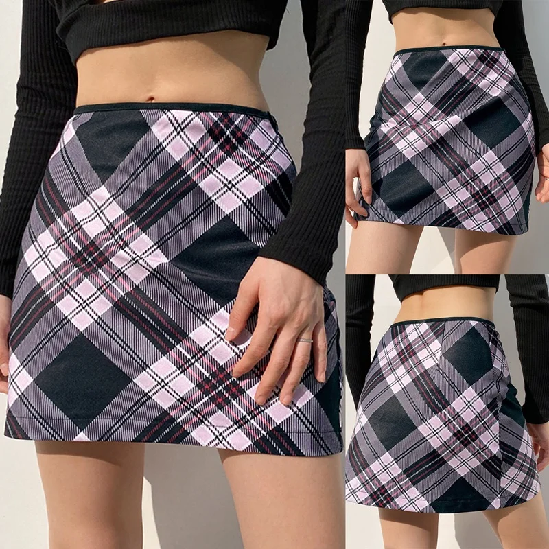 

Hot Kf-Women's Retro Color Matching Skirt Zipper Slim Slimming Skirt Pink