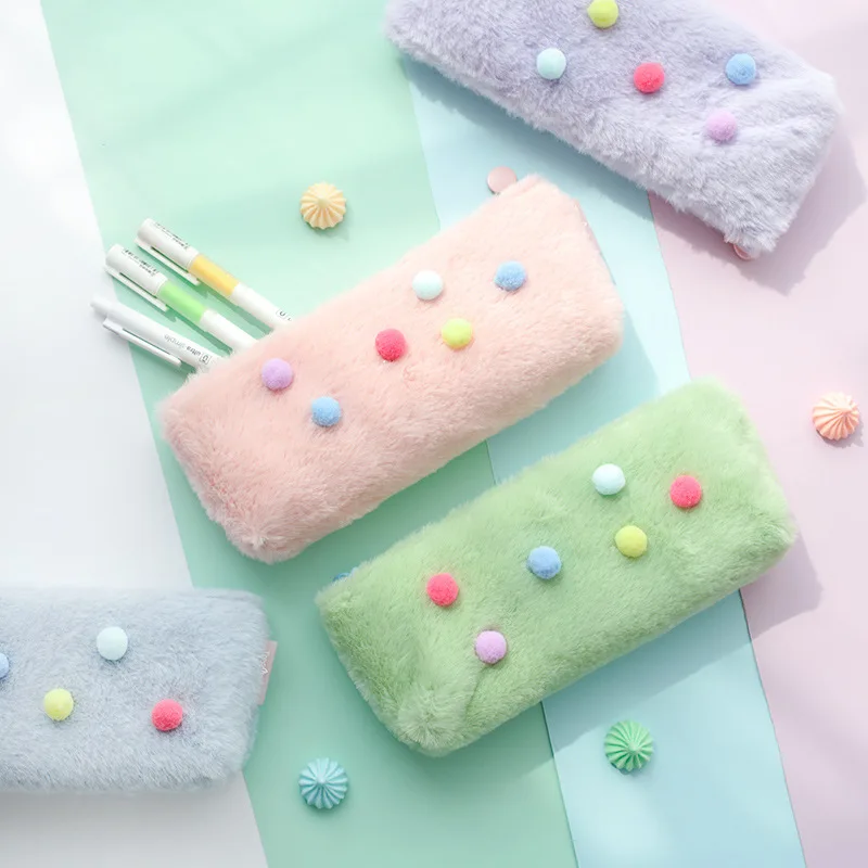 

Girl Cute Pencil Bag Makeup Pouch Soft Plush Pen Case Zipper Pencil Pouch Large Capacity Cosmetic Storage Bag Pen Organizer