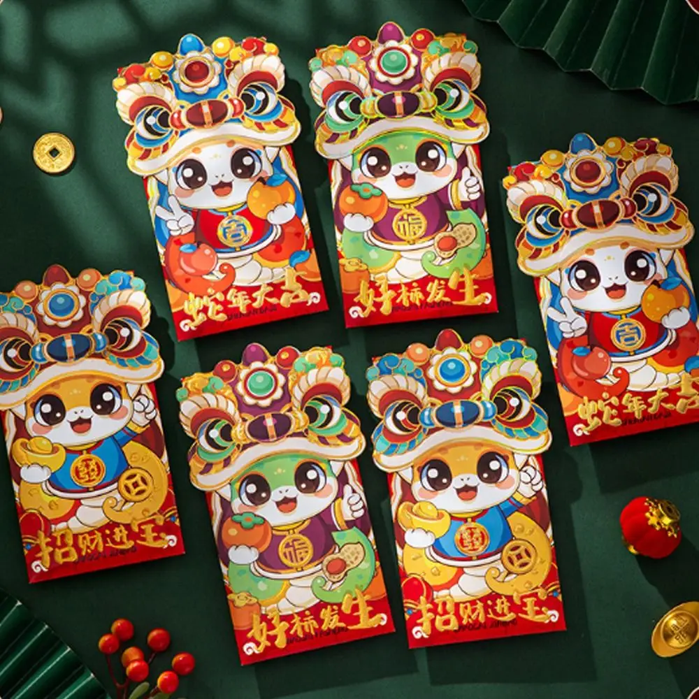 6 шт. красные конверты с рисунком китайской змеи традиционные новогодние на 2025