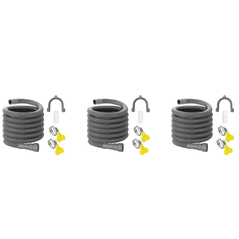 

3X Drain Hose Extension Set Universal Washing Machine Hose 10Ft, Include Bracket Hose Connector Hose Clamps Drain Hoses