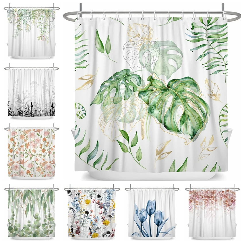 

Green Plant Contracted Bathroom Curtain Custom Set Hooks Shower Window Curtains Bath Room Fabrics Products Household Home Shope
