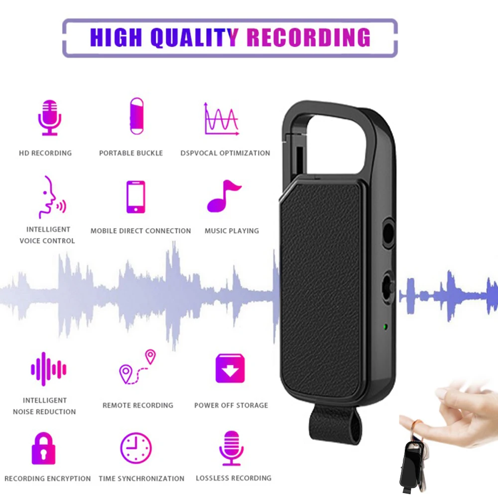 

Mini Digital Recorder Noise Reduction Smart Audio Recorder 8G/32G USB Voice Activated Recording Pen Keychain MP3 Dictaphone