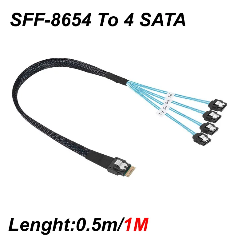 0,5 м/1 м 12 Гбит/с подключение тонкой линии MINI SAS 38p SFF-8654 к 4 Sata кабель передачи данных сервера